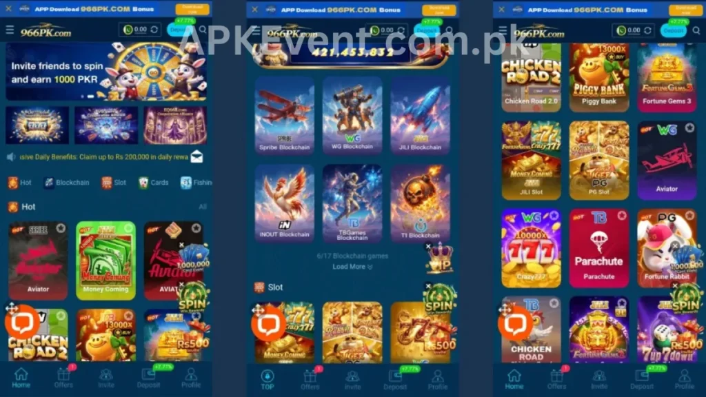 966PK Game internal interface and hot game section of application