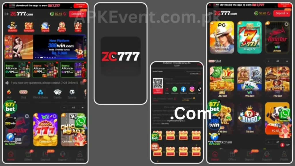 ZC777 Game APK internal interface and invitational section of game