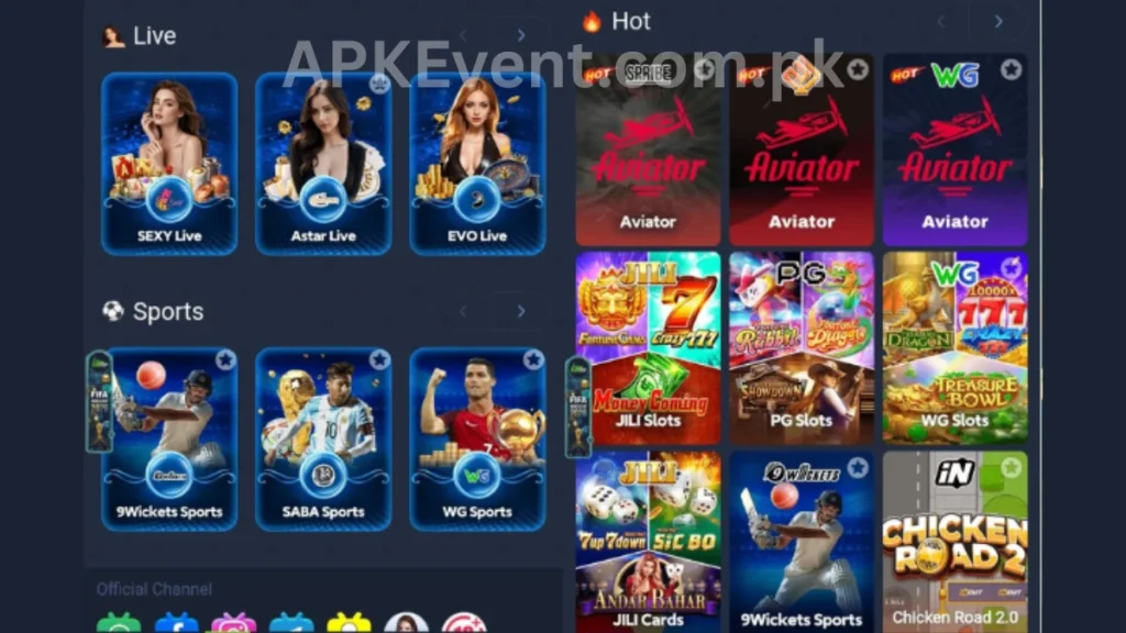 Bet55 Game App internal interface and hot game section of application