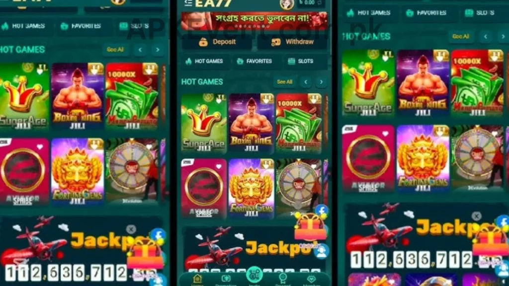 EA77 Game App internal interface and hot game section of application