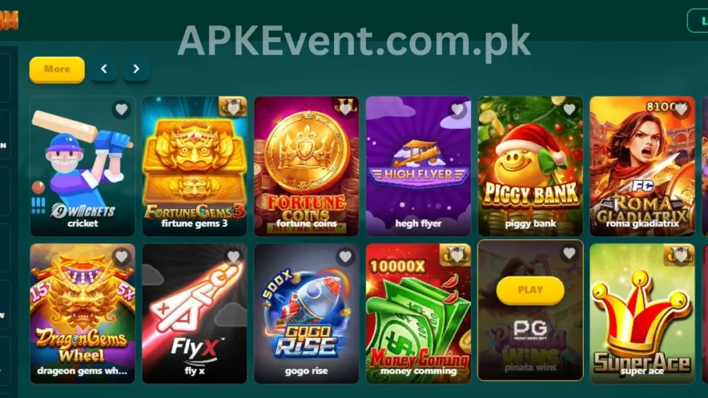 EC99 Game App Internal interface and hot game section of application