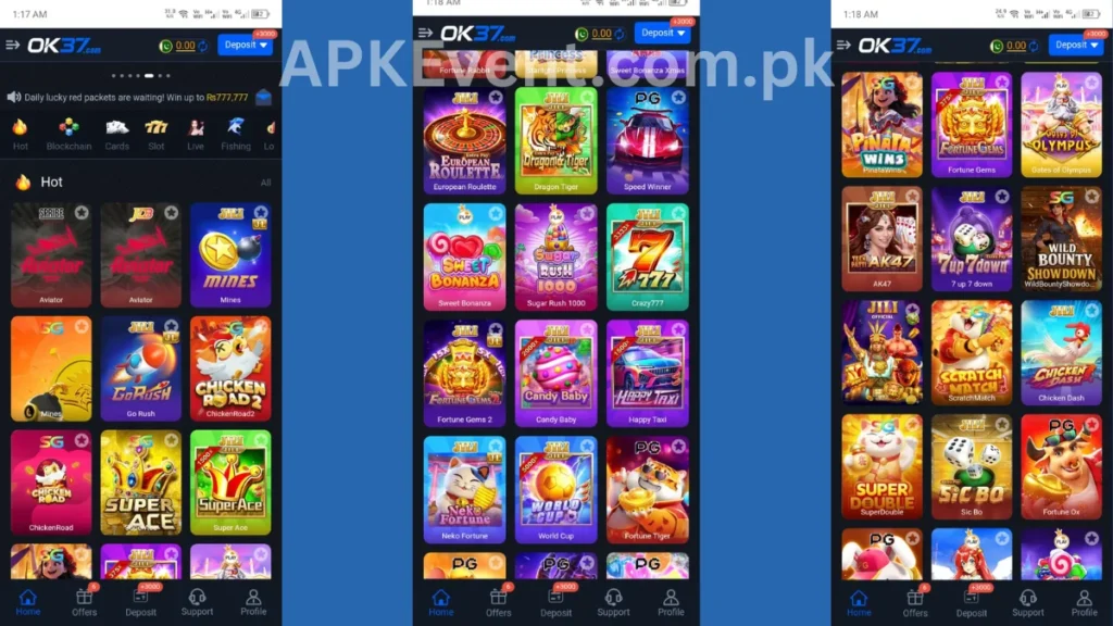 OK37 Game APK internal interface and jackpot winning games