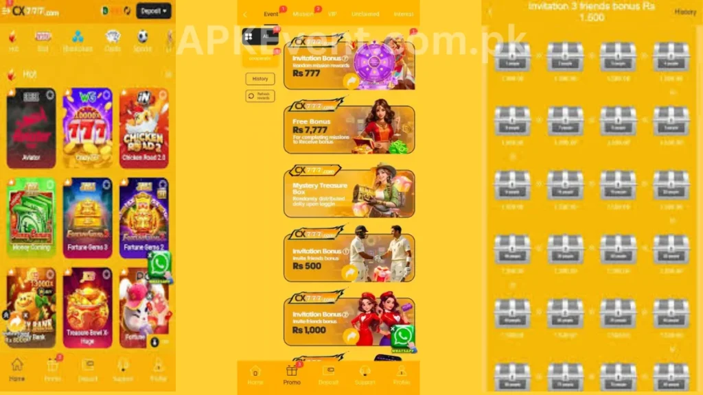 CX777 Game App internal interface, promotion center and invitational rewards of game